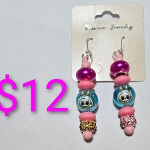 Pink and Blue Labubu Beaded Earrings